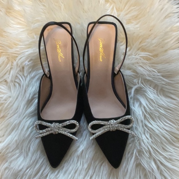 GENSHUO Women's Slingback Stiletto Pumps - Pointed Toe Kitten Heels With Elastic Strap, Wedding & Party Shoes